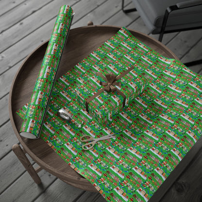 Colorful Christmas Village Green Wrapping Paper