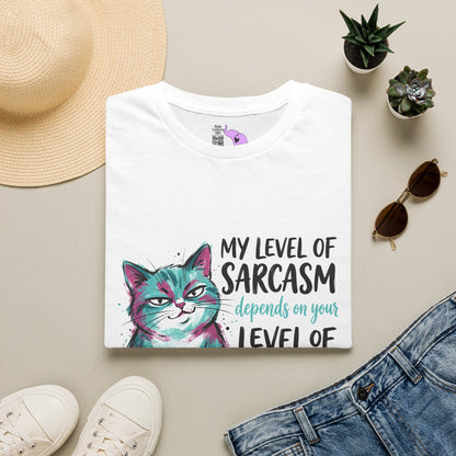 ""My Level of Sarcasm Depends on Your Level of Stupidity (Cat) Adult T-shirt