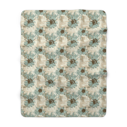 Rustic Teal Daisy Fleece Blanket