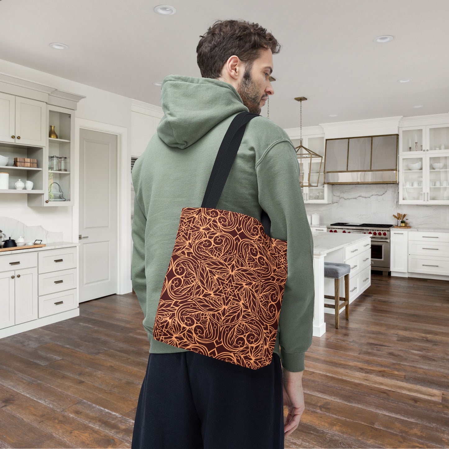 Golden Crimson Star Mandala Canvas Tote Bag