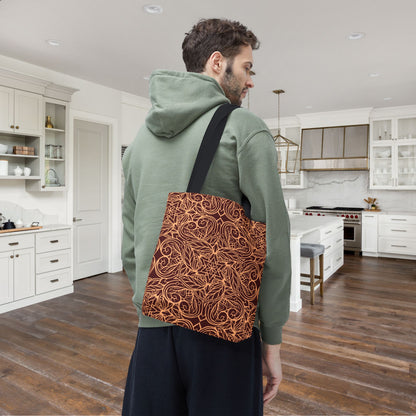 Golden Crimson Star Mandala Canvas Tote Bag