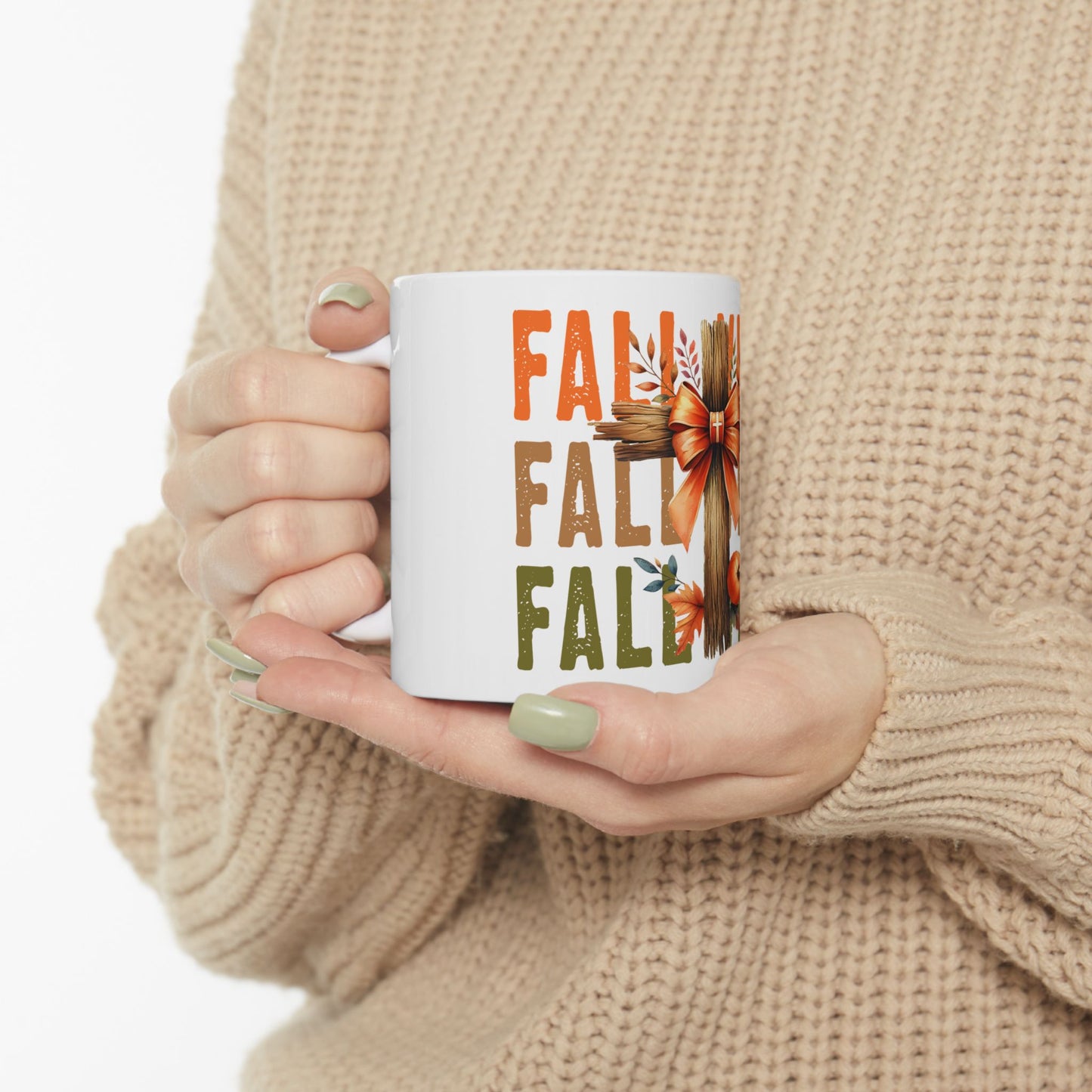 Fall Vibes Cross Ceramic Mug, (11oz, 15oz)