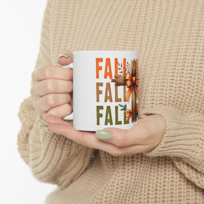 Fall Vibes Cross Ceramic Mug, (11oz, 15oz)