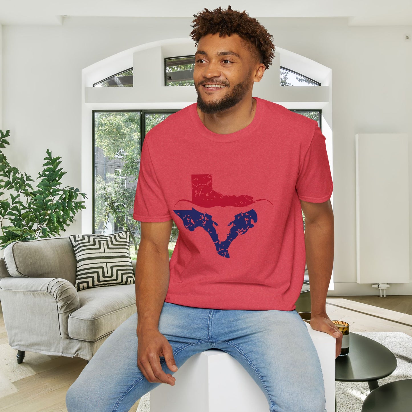 Red & Blue Texas Longhorn Adult Tshirt