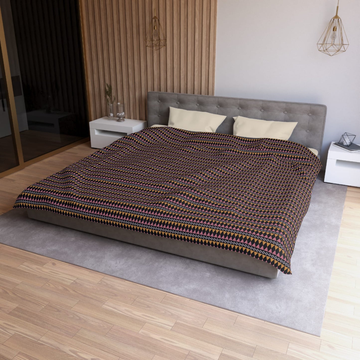 Midnight Clay Cairn Stripes Microfiber Duvet Cover