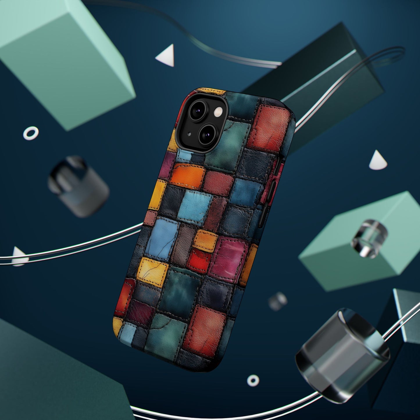 Coloerful Leather Patchwork MagSafe® Compatible Tough Case for iPhone