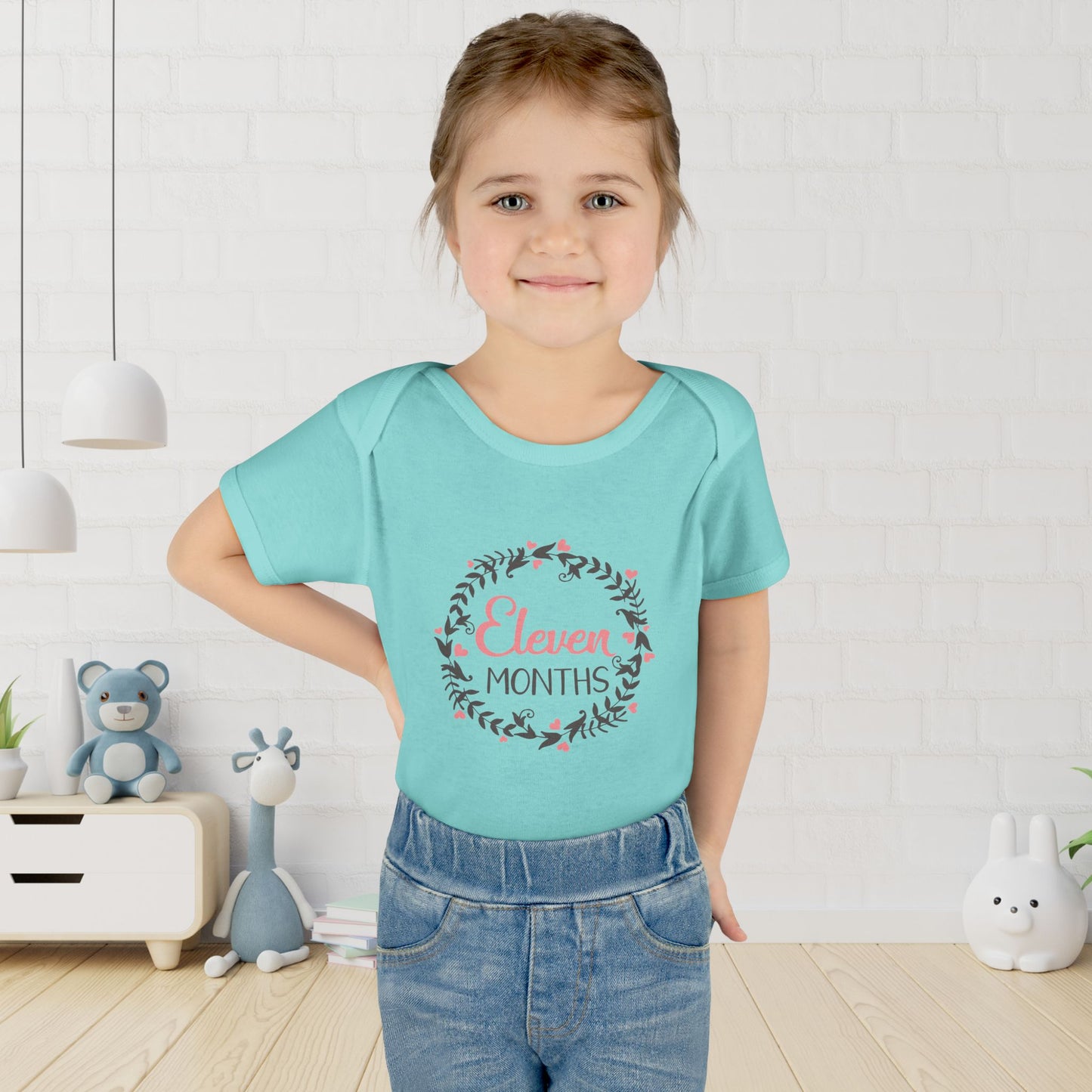 Pink Milestone Wreath Onesie-Eleven Months
