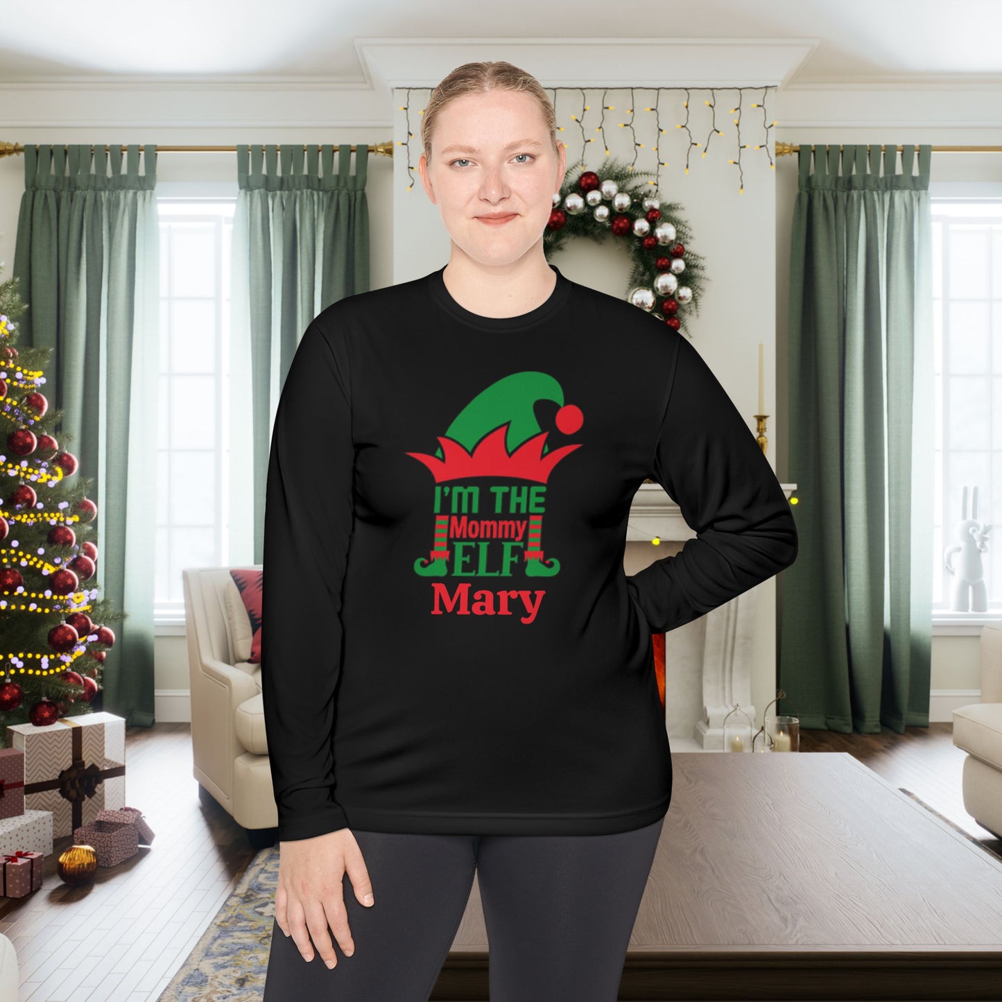 I'm The Mommy Elf Personalized Adult Long Sleeve Tee