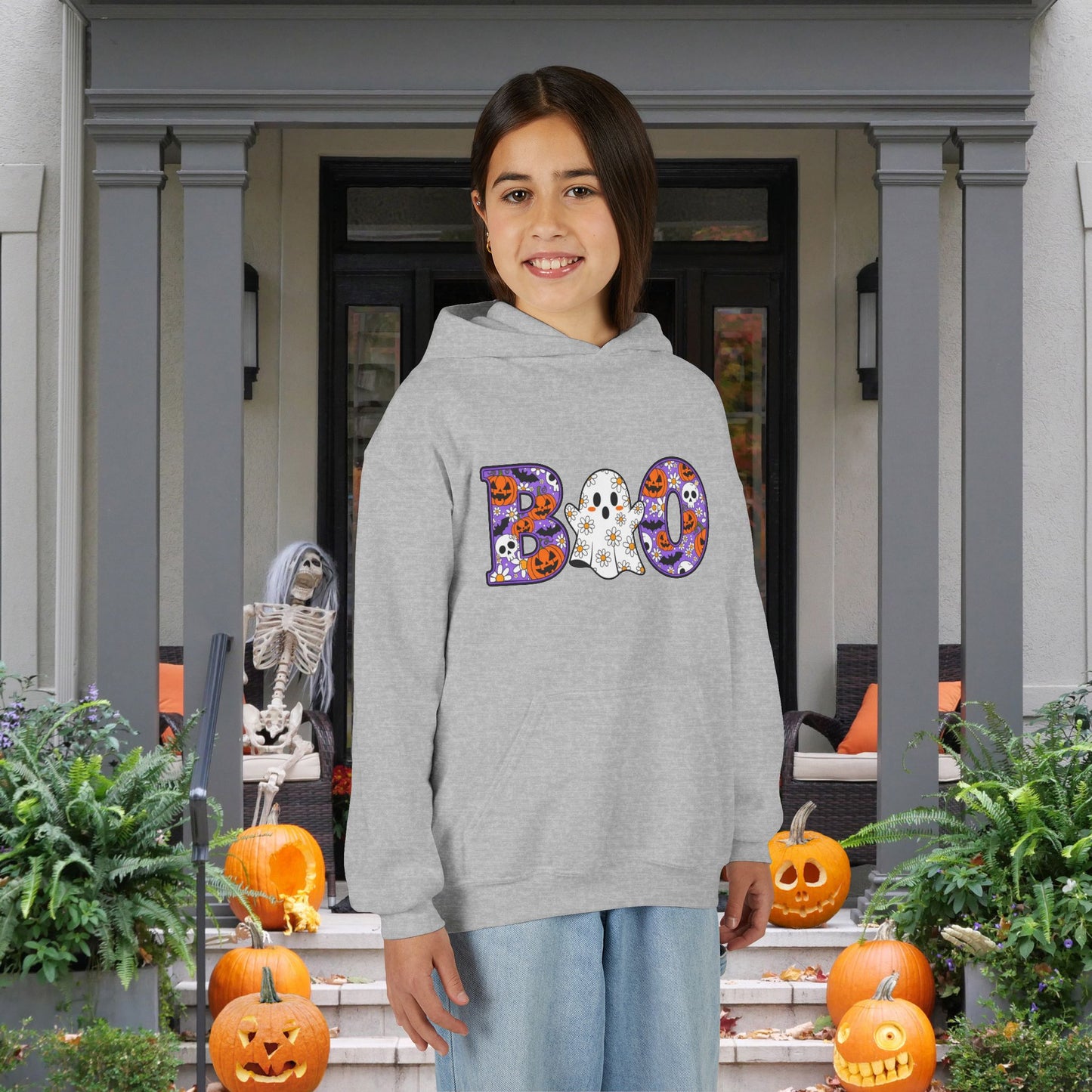 Cute Floral Boo w/Ghost Youth Hoodie