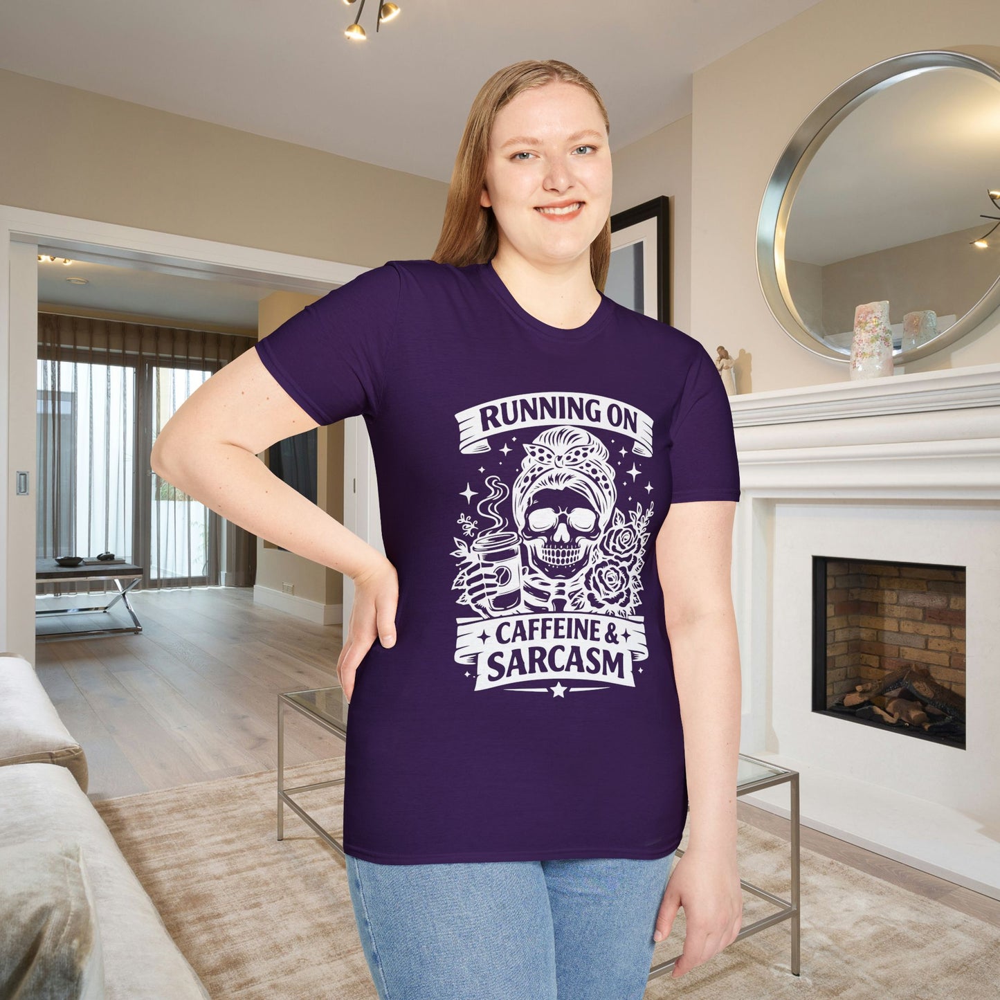 Running On Caffeine & Sarcasm Adult T-shirt