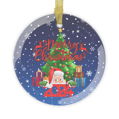 Santa Merry Christmas 2024 Glass Ornament