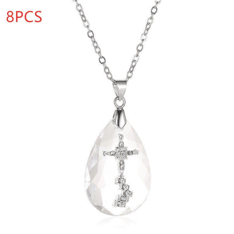 Simple Rhinestone Cross in Crystal Pendant Necklace