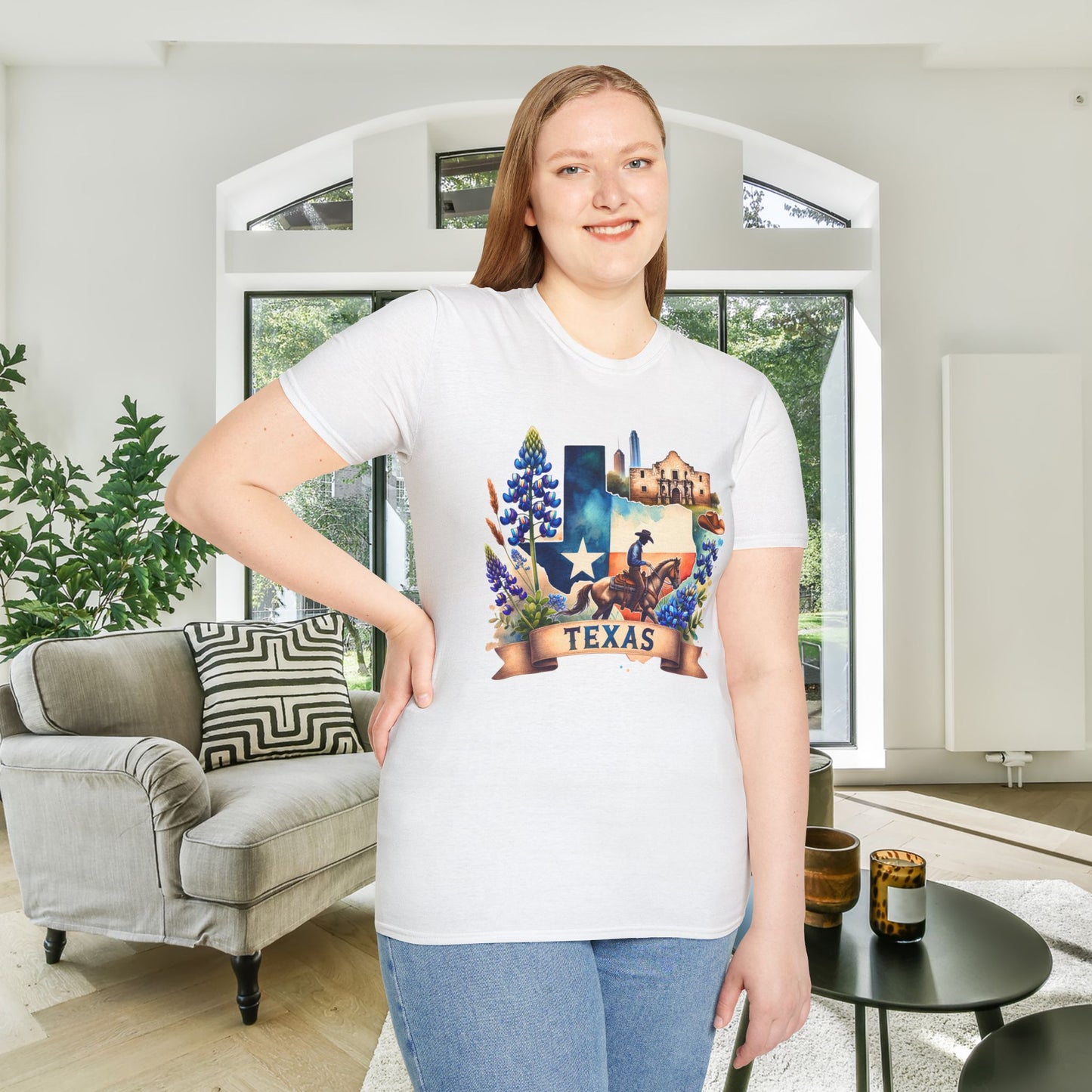 Texas Cowboy & Bluebonnets Adult T-shirt