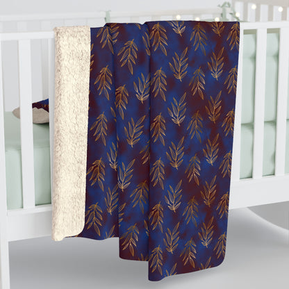 Midnight Gilded Leaves Fleece Blanket