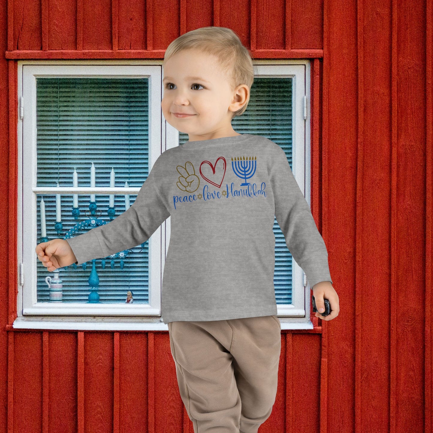 Peace Love Hanukkah Toddler Long Sleeve Tee