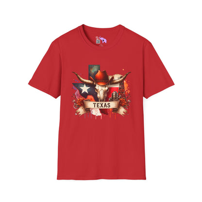 Texas Cow Skull w/Red Cowboy Hat Adult T-shirt
