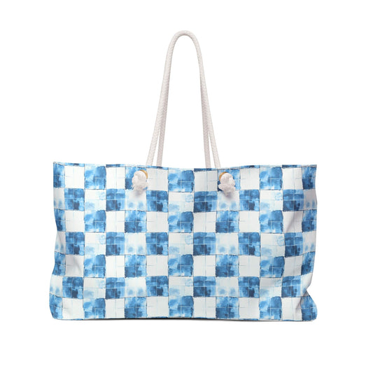 Cozy Blue Checkered Weekender Bag