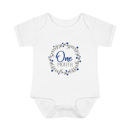 Blue Milestone Wreath Onesie-One Month