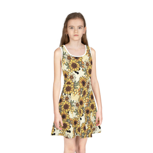 Honeycombs & Sunflowers Girls' Sleeveless Sundress