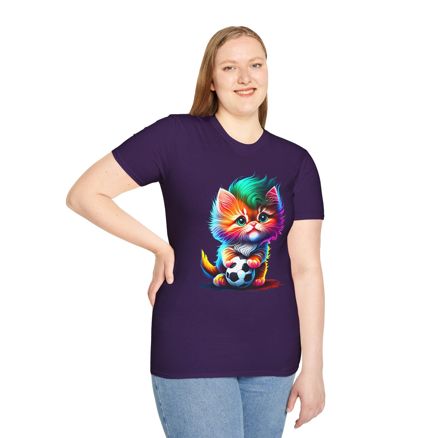 Cute Colorful Kitten w/Soccer Ball T-shirt