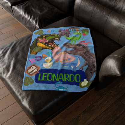 Custom Name Dinosaur Soft Polyester Blanket