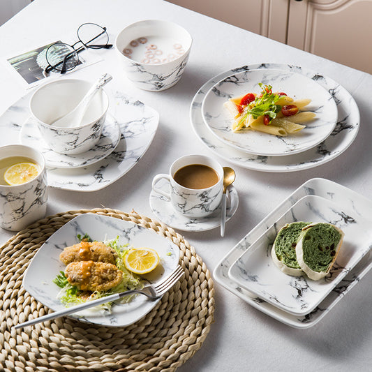 Marble-style Porcelain Dishware Set