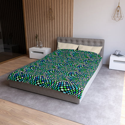 Warped Green Checkered Microfiber Duvet Cover