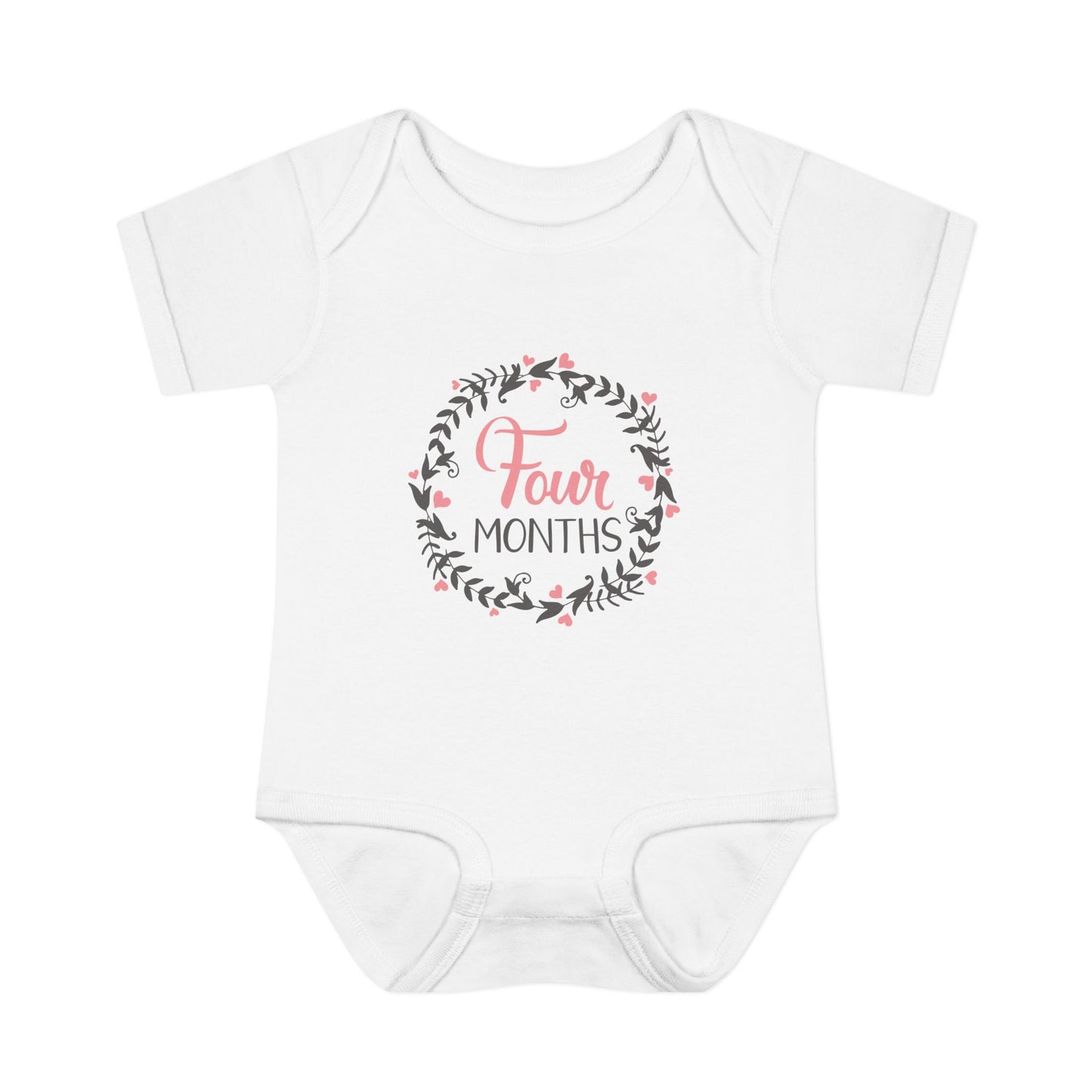 Pink Milestone Wreath Onesie-Four Months
