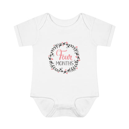 Pink Milestone Wreath Onesie-Four Months