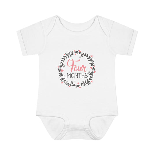 Pink Milestone Wreath Onesie-Four Months