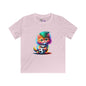 Cute Colorful Kitten w/Soccer Ball Youth Softstyle Tee