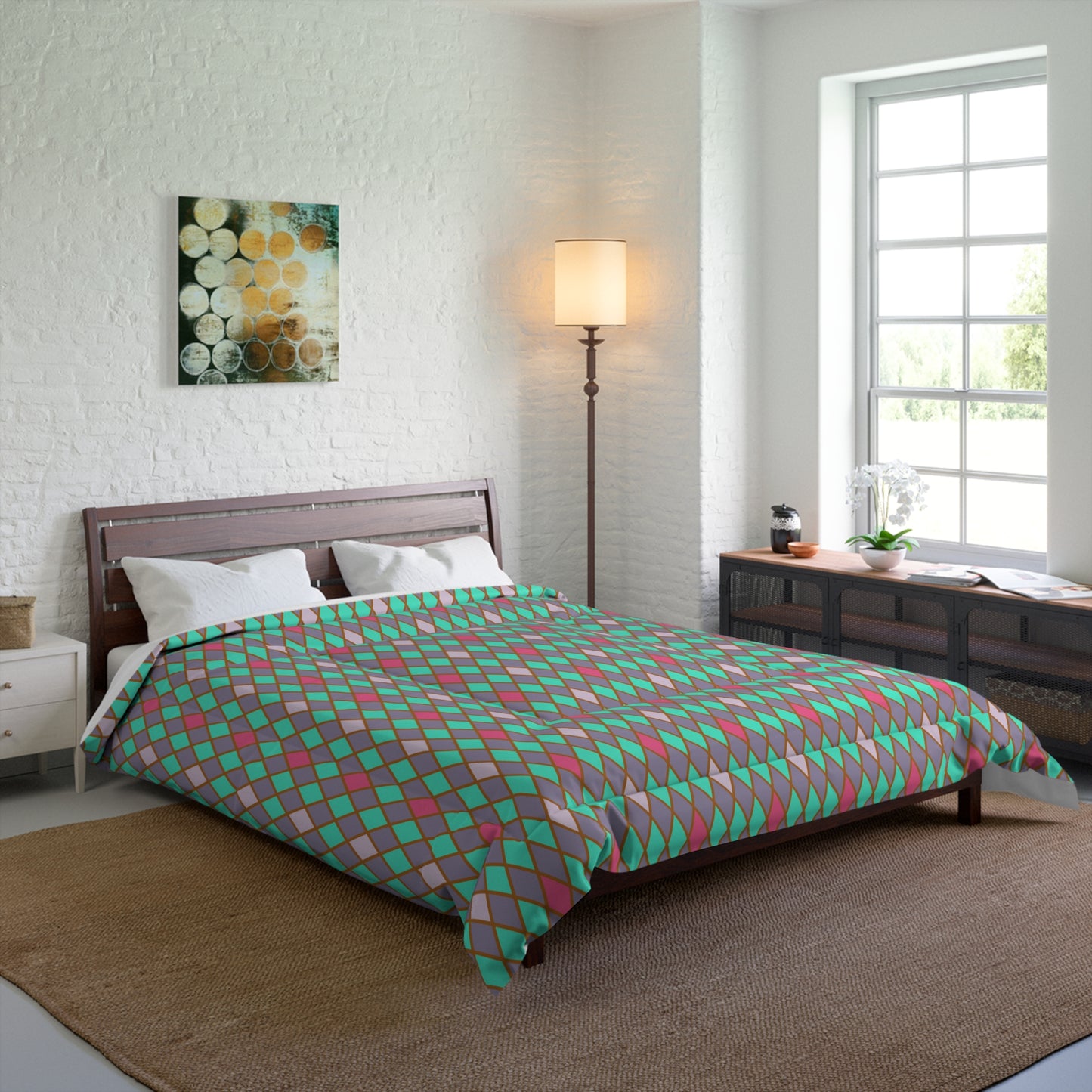 Teal Drift Harlequin Comforter