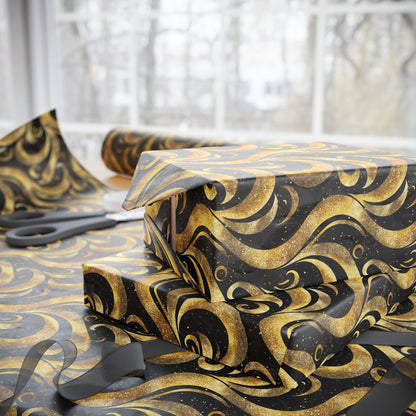 Black & Gold Luxe Swirl Wrapping Paper