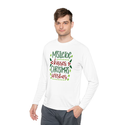 Mistletoe Kisses Christmas Wishes Adult Long Sleeve Tee