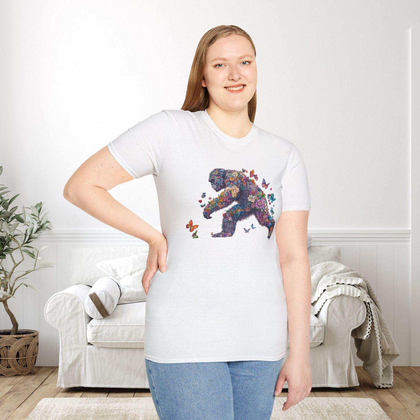Flowers & Butterflies Bigfoot Adult T-shirt
