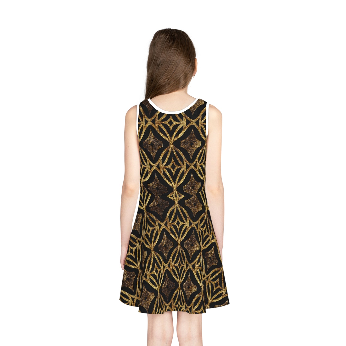 Golden Star Lattice Girls' Sleeveless Sundress