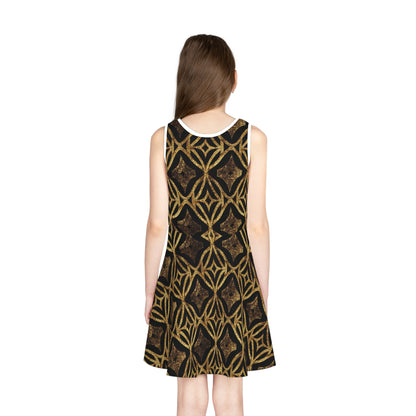 Golden Star Lattice Girls' Sleeveless Sundress