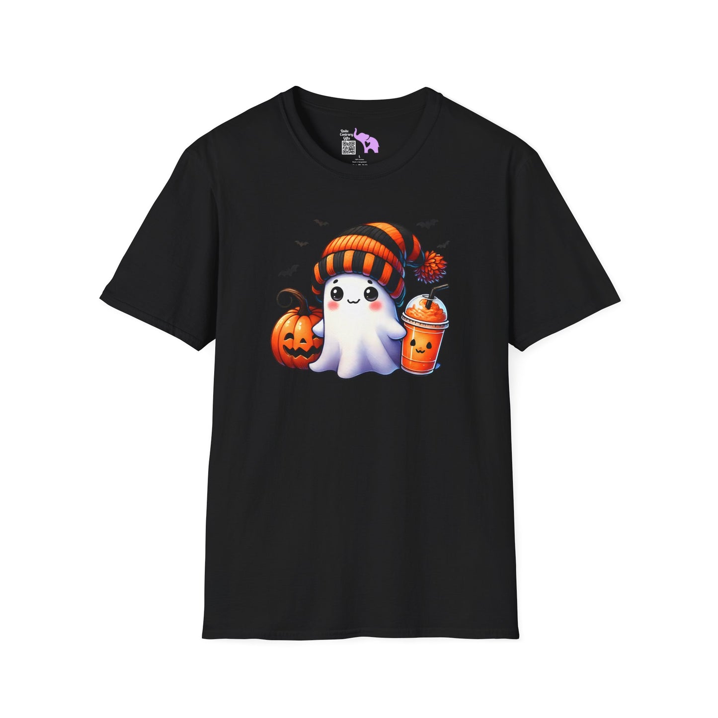 Cute Ghost w/Pumpkins Adult T-shirt