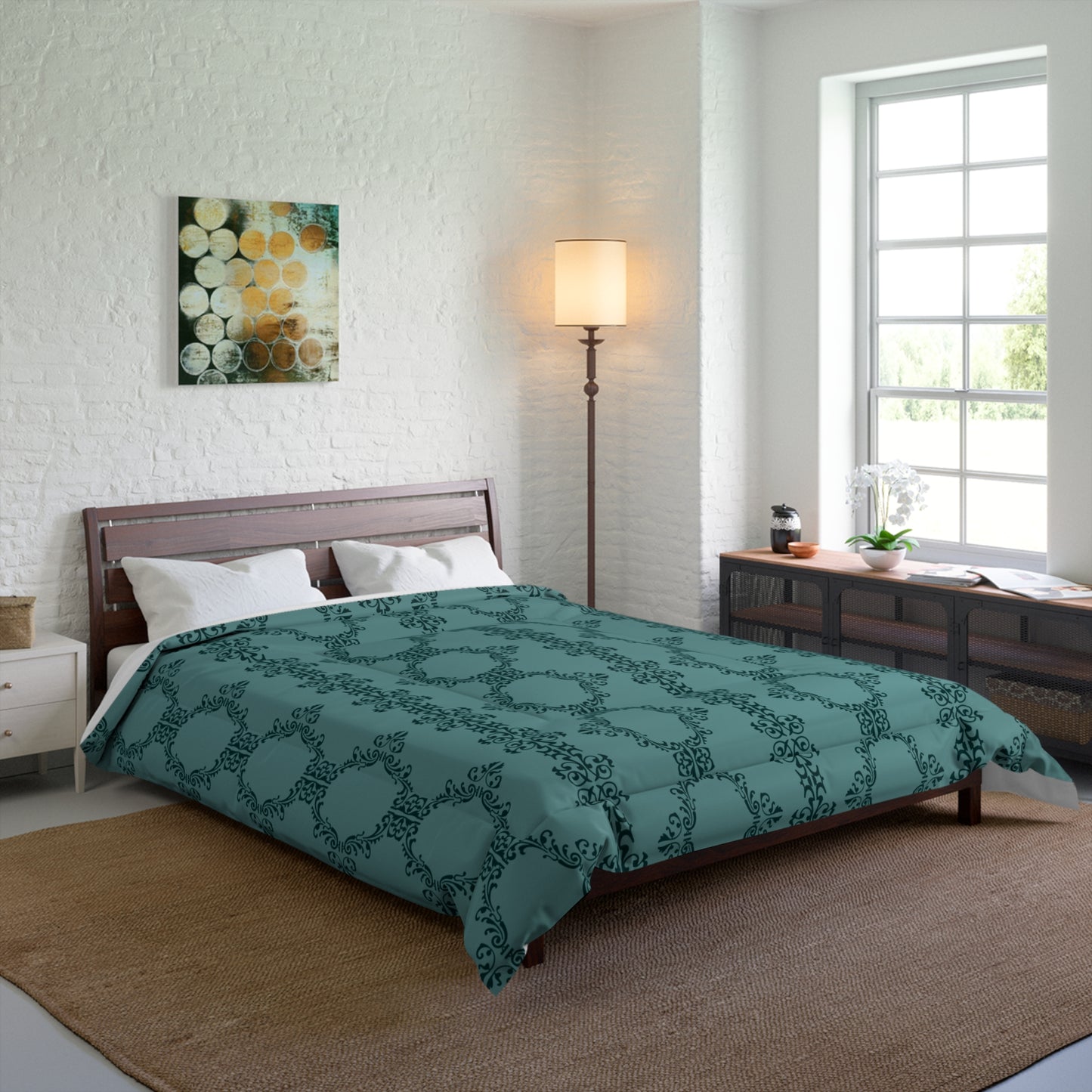 Teal Lace Pattern Comforter