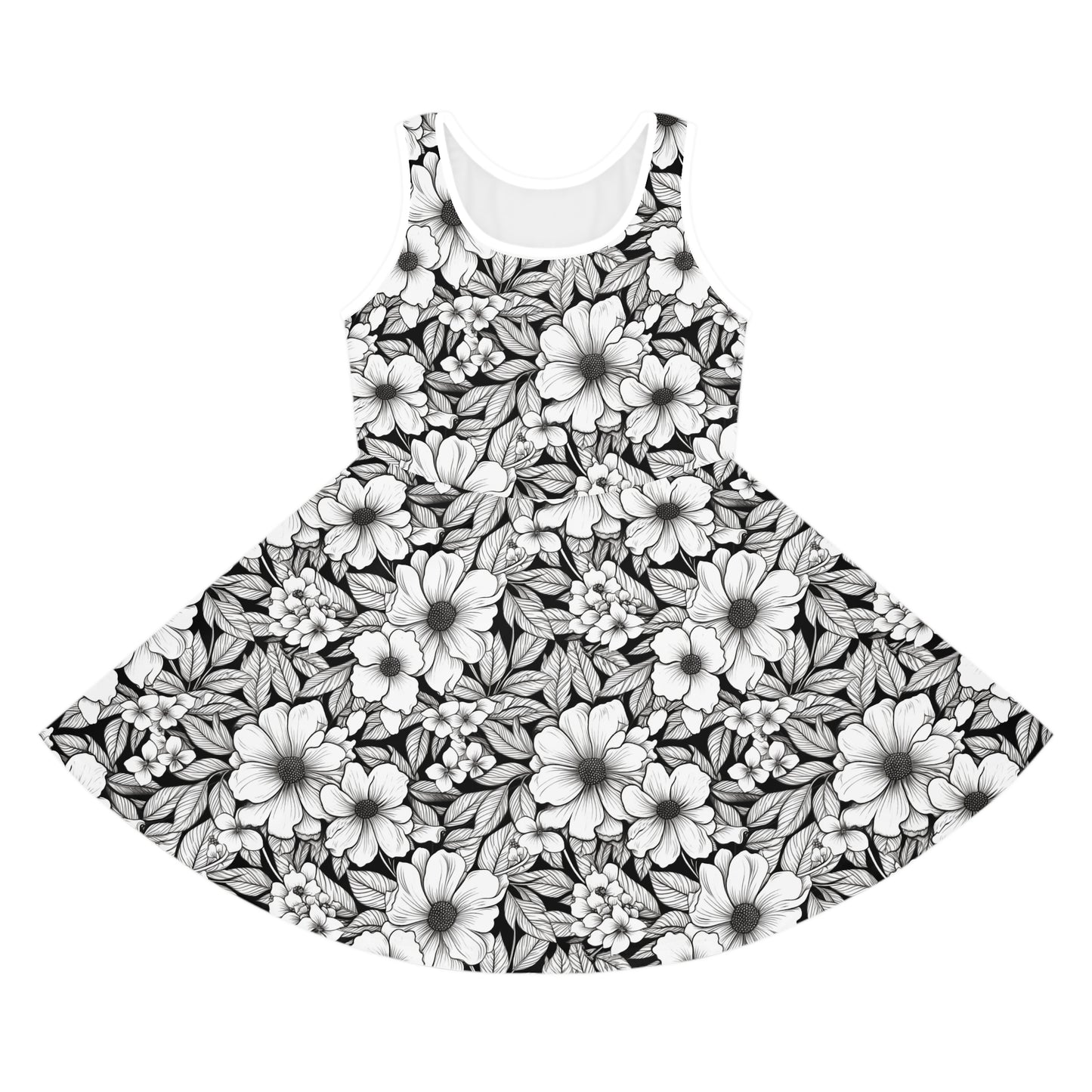 Black & White Forget-Me-Nots Girls' Sleeveless Sundress
