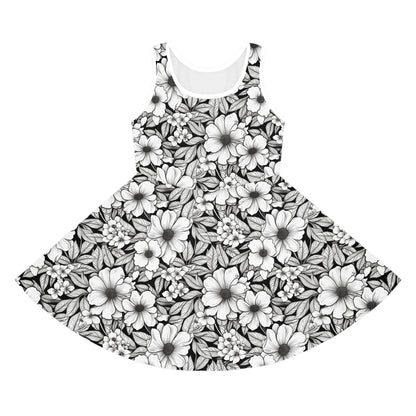 Black & White Forget-Me-Nots Girls' Sleeveless Sundress