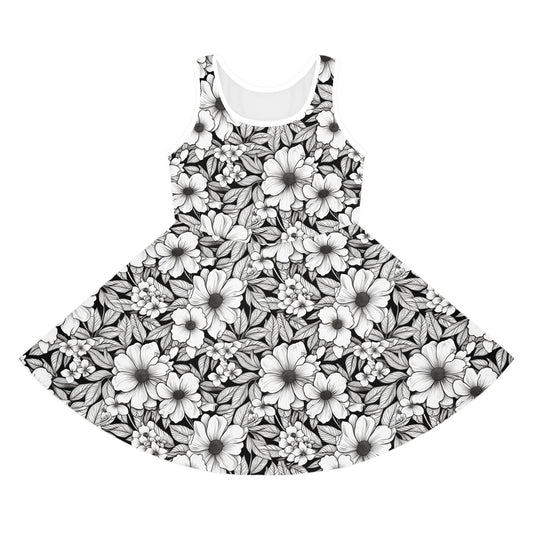 Black & White Forget-Me-Nots Girls' Sleeveless Sundress