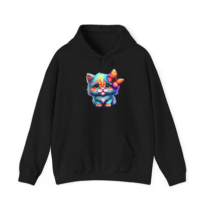 Cute Colorful Kitten w/Butterfly Heavy Blend™ Hooded Sweatshirt