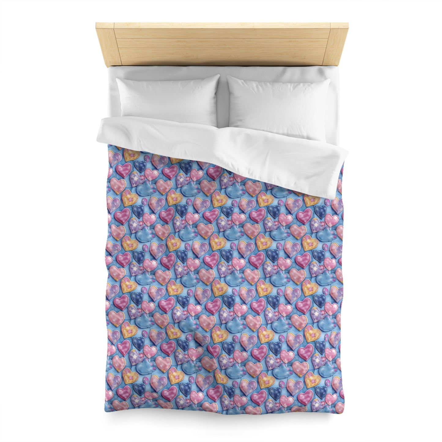 Color Pop Stitched Hearts Microfiber Duvet Cover