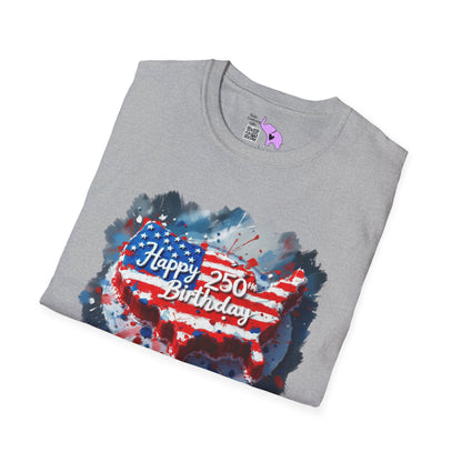 America-Shaped Happy 250th Birthday Cake Adult T-shirt