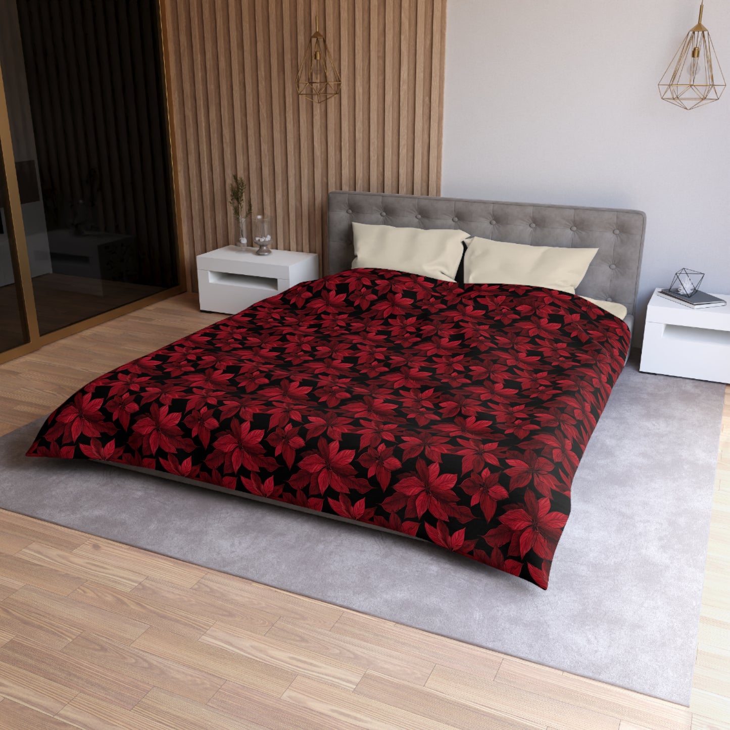 Midnight Poinsettia Garden Microfiber Duvet Cover