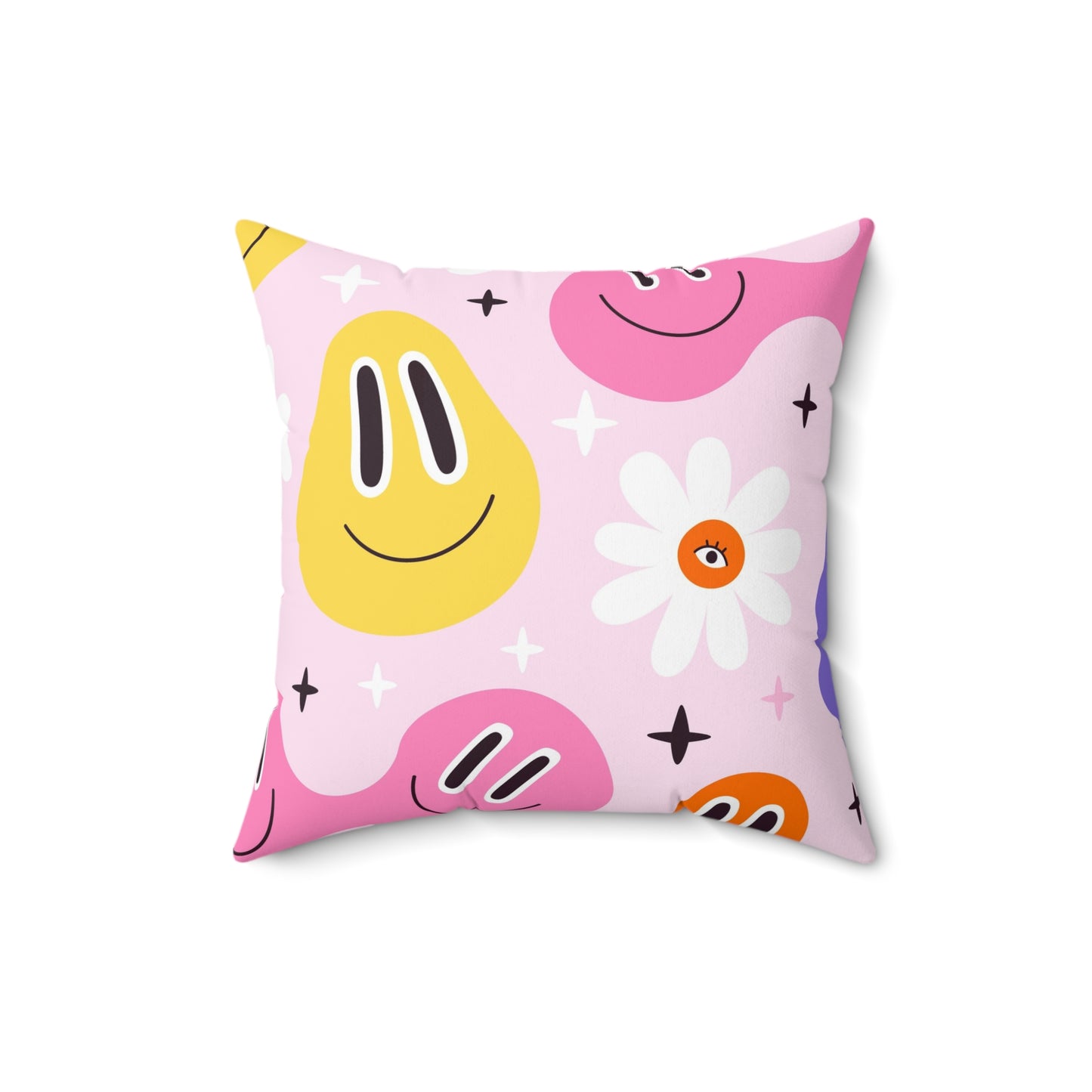 Whimsical Smiley Faces Throw Pillow