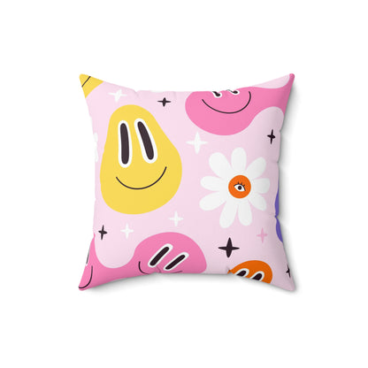 Whimsical Smiley Faces Throw Pillow