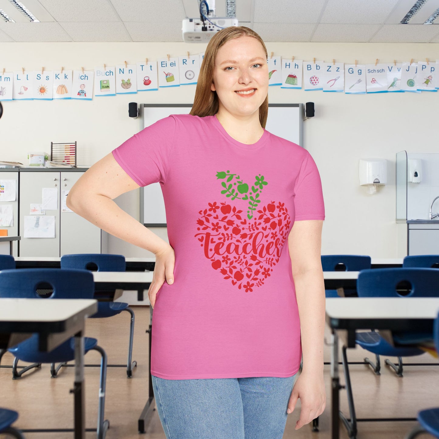 Teacher Apple Heart Adult T-shirt
