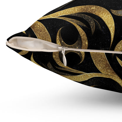 Golden Noir Swirl Throw Pillow